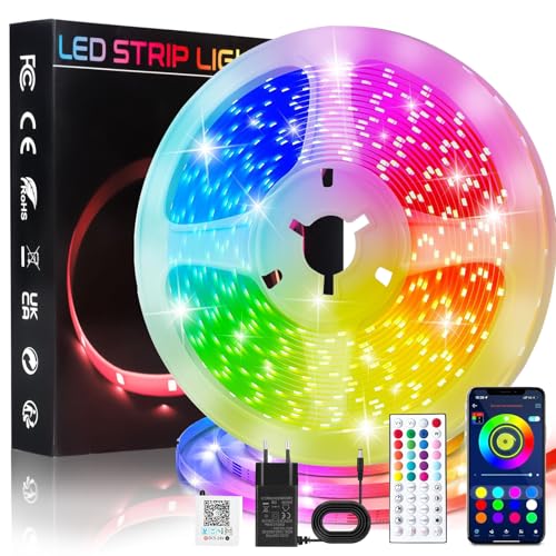 PQETBV Strip 10 m, Bluetooth Smart APP Selbstklebender Streifen mit Fernbedienung, passend für Timer RGB Einstellung in Familienfeiern, Banketten, Räumen und anderen Orten von PQETBV
