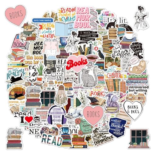 Vintage Aufkleber, Sticker Aesthetic für Wasserflaschen, Scrapbooking, Laptops,Wasserfeste Vinyl Aufkleber für Kinder Mädchen Jugendliche (Lesen-100 Stück) von PQLQ