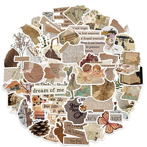 Vintage Aufkleber, Sticker Aesthetic für Wasserflaschen, Scrapbooking, Laptops,Wasserfeste Vinyl Aufkleber für Kinder Mädchen Jugendliche (Vintage-100 Stück) von PQLQ
