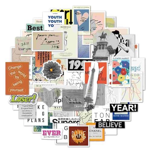 Vintage Aufkleber, Sticker Aesthetic für Wasserflaschen, Scrapbooking, Laptops,Wasserfeste Vinyl Aufkleber für Kinder Mädchen Jugendliche (Pop Style-55 Stück) von PQLQ
