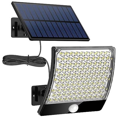 PQP Solarlampen für Außen, 105 LED Solarleuchte Aussen mit Bewegungsmelder, IP65 Wasserdichte, 125°Beleuchtungswinkel, Solar Wandleuchte für Garten mit 5m Kabel von PQP