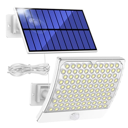 PQP Solarlampen für Außen, 105 LED Solarleuchten Aussen mit Bewegungsmelder, IP65 Wasserdicht,125°Beleuchtungswinkel, Solar Wandleuchten für Garten mit 5m Kabel von PQP