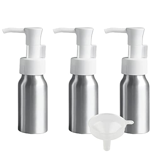 TIANZD 3 Stück 30ml Leere Silber Aluminium Flasche mit Seifenspender Lotionspender Lotion-Spender Gelspender zum befüllen für Cremigen Substanzen Lotionen Gele Auffüllbar mit 1x Trichter von PQPAUTY