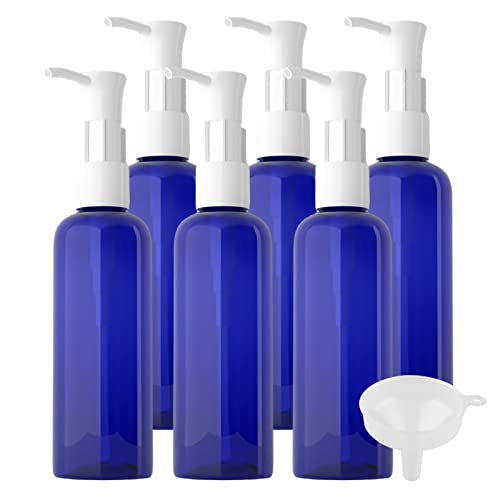 TIANZD 6 Stück Leere 100 ml Rund Blau Kunststoff PET Gelspender Pumpflasche Flasche mit Weiß Lotion-Spender Seifenspender Lotionspender für Kosmetik Seife Reinigungsöl Gels Cream von PQPAUTY