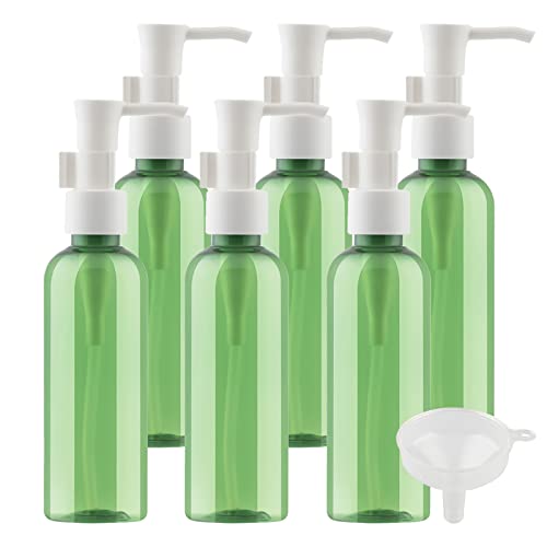 TIANZD 6 Stück Leere 100 ml Rund Grün Kunststoff PET Gelspender Pumpflasche Flasche mit Weiß Lotion-Spender Seifenspender Lotionspender für Kosmetik Seife Reinigungsöl Gels Cream von PQPAUTY