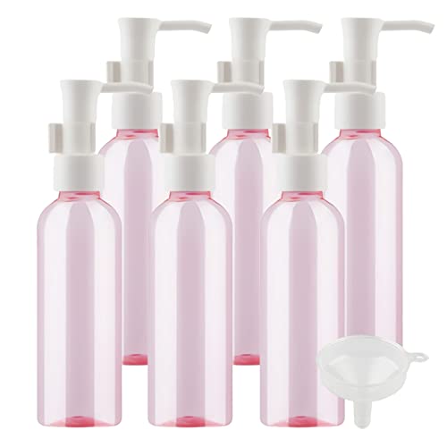 TIANZD 6 Stück Leere 100 ml Rund Rosa Kunststoff PET Gelspender Pumpflasche Flasche mit Weiß Lotion-Spender Seifenspender Lotionspender für Kosmetik Seife Reinigungsöl Gels Cream von PQPAUTY