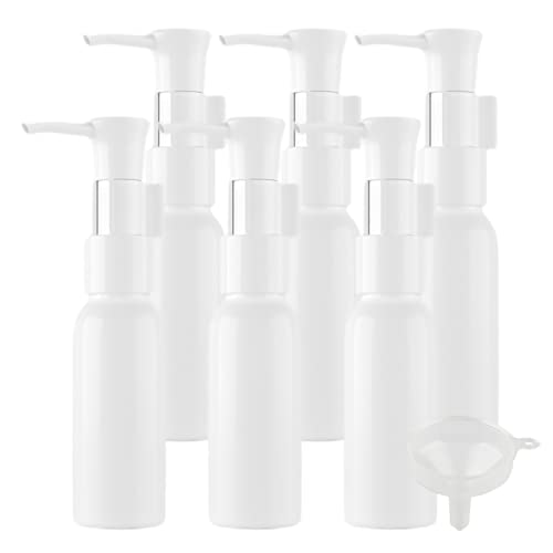 TIANZD 6 Stück Leere 30 ml Rund Weiß Kunststoff PET Gelspender Pumpflasche Flasche mit Weiß Lotion-Spender Seifenspender Lotionspender für Kosmetik Seife Reinigungsöl Gels Cream von PQPAUTY