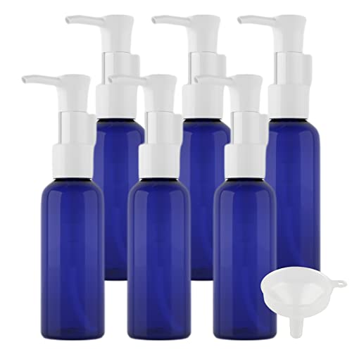 TIANZD 6 Stück Leere 50 ml Rund Blau Kunststoff PET Gelspender Pumpflasche Flasche mit Weiß Lotion-Spender Seifenspender Lotionspender für Kosmetik Seife Reinigungsöl Gels Cream von PQPAUTY