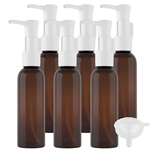 TIANZD 6 Stück Leere 60 ml Rund Braun Kunststoff PET Gelspender Pumpflasche Flasche mit Weiß Lotion-Spender Seifenspender Lotionspender für Kosmetik Seife Reinigungsöl Gels Cream von PQPAUTY