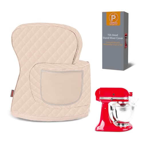 Abdeckung für Standmixer, Kompatibel mit dem Kitchen Aid Mixer mit Kippkopf und Aufbewahrungsbeutel (Weiß) von PQPO