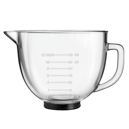 PQPO Rührschüsseln Aus Glas Kompatibel mit 4.5&5 Kitchen Aid Standmixer, Kann in der Mikrowelle und Im Kühlschrank Verwendet Werden von PQPO