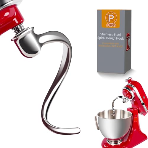 Spiralförmiger Knethaken aus Edelstahl, Kompatibel mit Kitchen Aid 4,5-5 Quart Standmixern mit Kippkopf, Effizientes Kneten, Spülmaschinenfest Spiralförmiger Knethaken aus Edelstahl, Kompatibel mit Kitchen Aid 4,5-5 Quart Standmixern mit Kippkopf, Effizientes Kneten, Spülmaschinenfest von PQPO