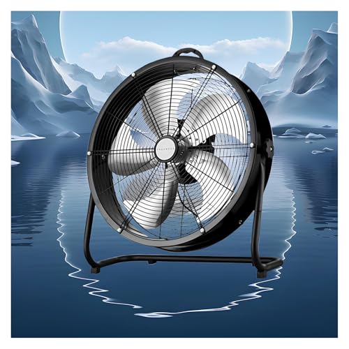 Bodenventilator 50W Industriedesign, 38.5cm Windmaschine Mit 3 Geschwindigkeiten, 5 Alu-Flügeln, 120° Neigungsverstellung Turmventilator Für Zuhause, Fitnessstudio, Büro, Schlafzimmer(Schwarz,16in) von PQPQLI