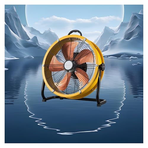 Bodenventilator 50W Industriedesign, 38.5cm Windmaschine Mit 3 Geschwindigkeiten, 5 Alu-Flügeln, 120° Neigungsverstellung Turmventilator Für Zuhause, Fitnessstudio, Büro, Schlafzimmer(Yellow,12in) von PQPQLI