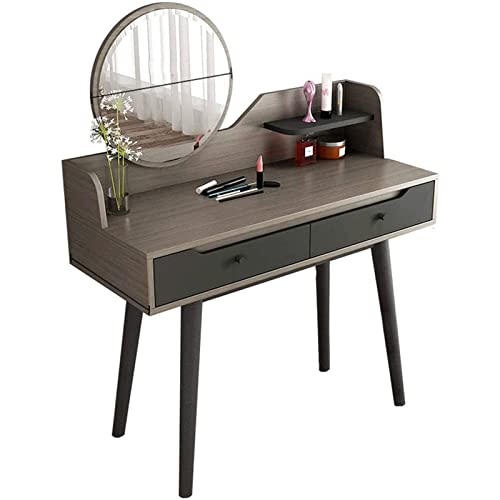 PQSVKFTG Nordic Simple Vanity Desk, mit rundem Spiegel und Schubladen, multifunktionaler Schminktisch für Mädchen und Frauen für Schlafzimmer (mit) von PQSVKFTG