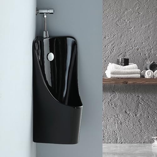 PQXQZ Eck Urinal Zur Wandmontage für Männer Badezimmer Toiletten Garagen Urinal Porzellan Urinale Urinumlenker mit Druckspülung(Black) von PQXQZ