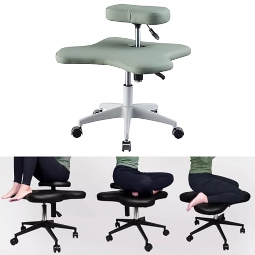 PQXQZ Kniestuhl, Bürostuhl Ergonomisch, Ergonomischer Stuhl mit Gekreuzten Beinen und Rollen, Höhenverstellbarer Bürohocker (Color : Green) von PQXQZ