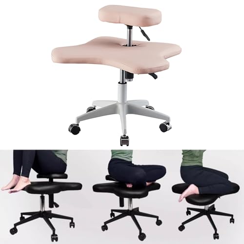 PQXQZ Kniestuhl, Bürostuhl Ergonomisch, Ergonomischer Stuhl mit Gekreuzten Beinen und Rollen, Höhenverstellbarer Bürohocker (Color : Pink) von PQXQZ