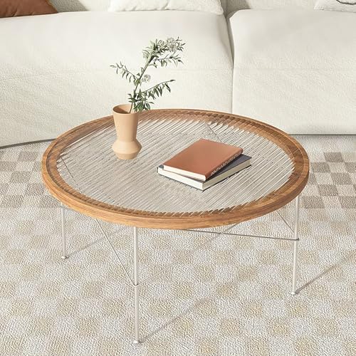Runder Wohnzimmertisch mit Platte aus Gehärtetem Glas Couchtisch Modern mit Dreieckiger Struktur und Metallrahmen Cochtischtisch(60cm/24in) von PQXQZ