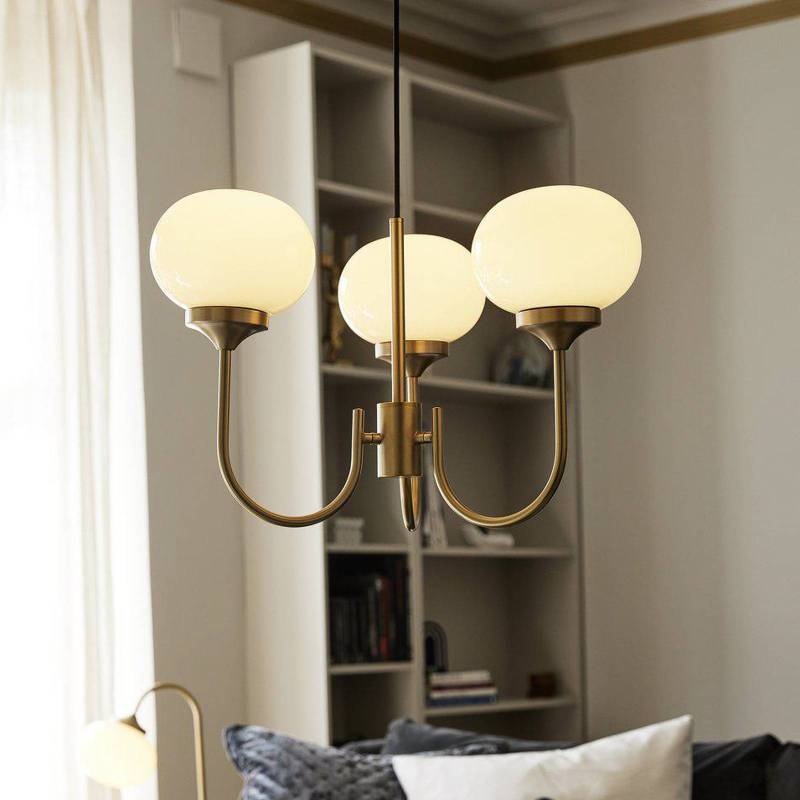 PR Home Kronleuchter Elsy messingfarben Glas creme 3-flammig von PR Home
