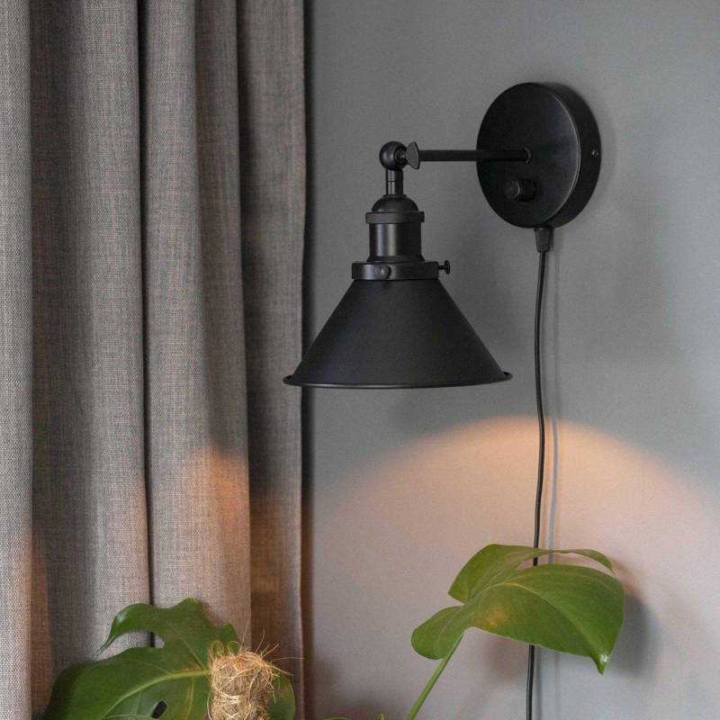 PR Home Wandlampe Anton mit Stecker, 18 cm, Dimmer, schwarz von PR Home