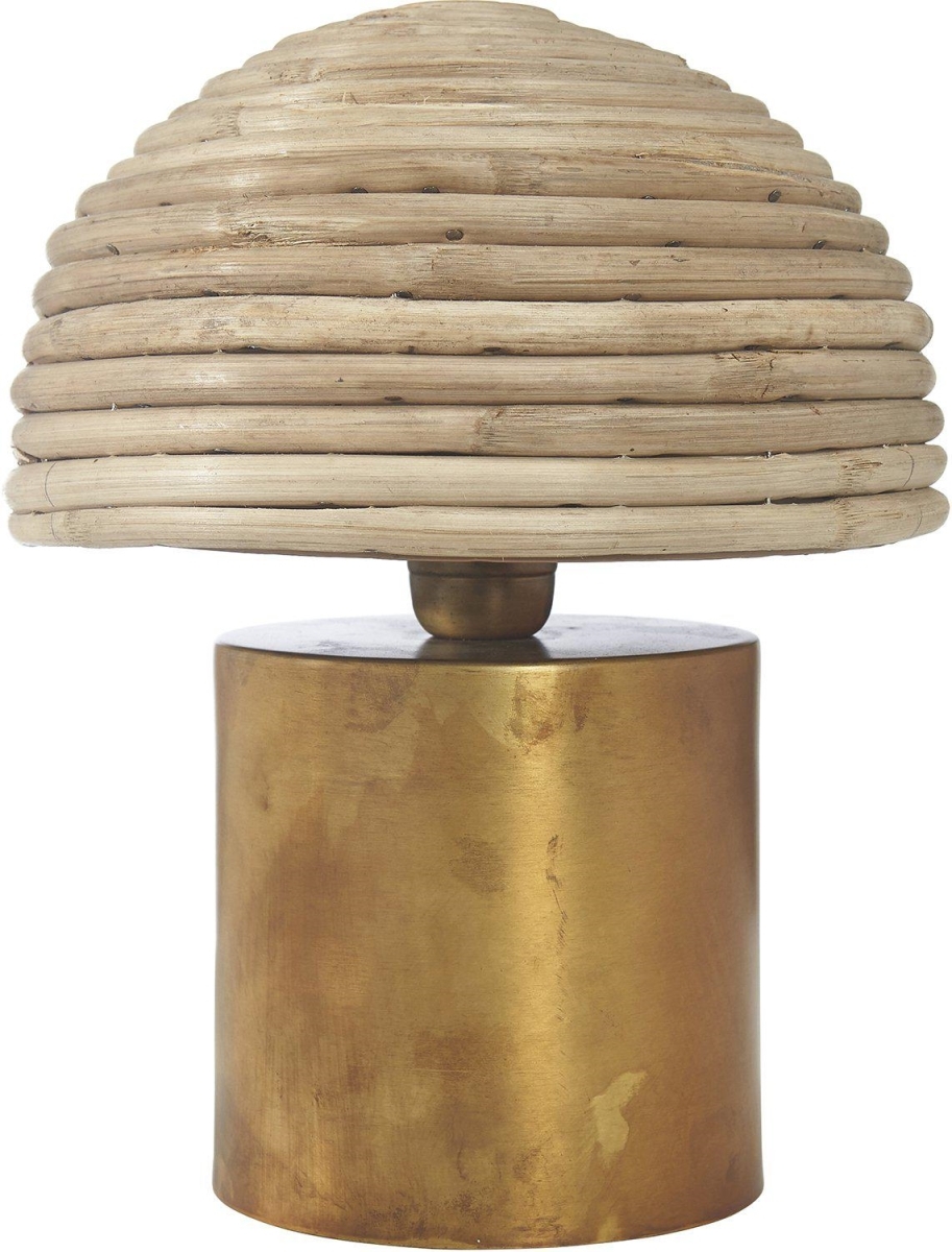 Tischlampe aus Naturfaser Pilzkopf Lamenschirm und Metall natur messing farbend PR Home Bess E27 32x26cm von PR Home