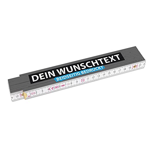 2 Meter Zollstock bedrucken mit Text - Beidseitig bedruckter Zollstock mit Namen - personalisierte Geschenke für Handwerker | Buchenholz, Hintergrund Grau von PR Print Royal