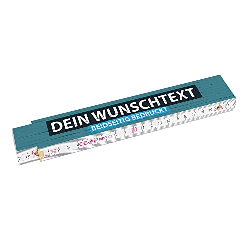 2 Meter Zollstock bedrucken mit Text - Beidseitig bedruckter Zollstock mit Namen - personalisierte Geschenke für Handwerker | Buchenholz, Hintergrund Türkis von PR Print Royal