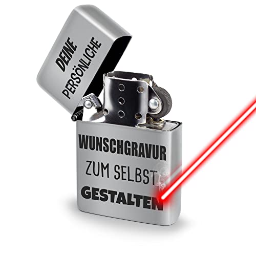 Benzin-Feuerzeug selbst gestalten - mit Name / Text gravieren - Sturmfeuerzeug mit Gravur, Benzin nachfüllbar - Geschenk Freunde, Outdoor, Camping I Personalisiertes Geschenk, Chrom-Optik von PR Print Royal