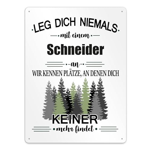 Berufe Blech-Schild - Leg dich niemals mit einem Schneider an - Lustiges Geschenk Büro, Job, Arbeit, Kollegen, Freunde, Metall-Poster - Querformat A3 von PR Print Royal