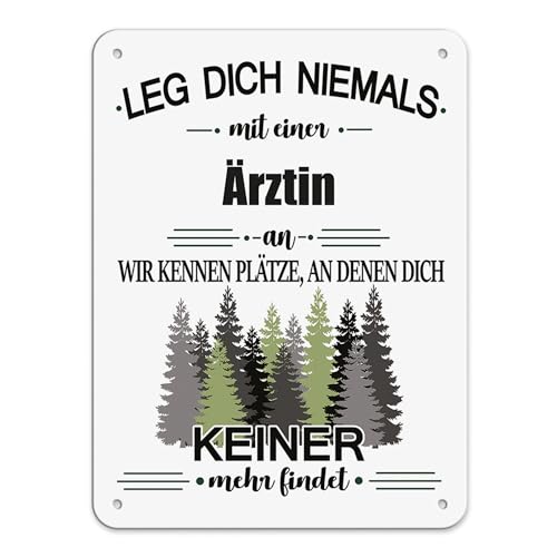 PR Print Royal Berufe Blech-Schild - Leg Dich Niemals mit Einer Ärztin an - Lustiges Geschenk Büro, Job, Arbeit, Kollegin, Freunde, Metall-Poster - Querformat A5 von PR Print Royal