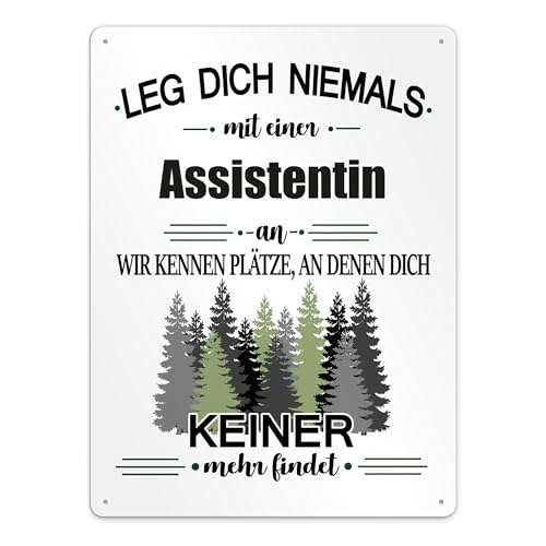 Berufe Blech-Schild - Leg dich niemals mit einer Assistentin an - Lustiges Geschenk Büro, Job, Arbeit, Kollegin, Freunde, Metall-Poster - Querformat A3 von PR Print Royal