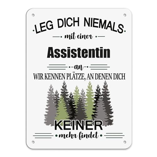 Berufe Blech-Schild - Leg dich niemals mit einer Assistentin an - Lustiges Geschenk Büro, Job, Arbeit, Kollegin, Freunde, Metall-Poster - Querformat A5 von PR Print Royal