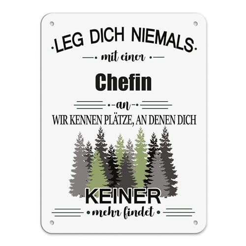 PR Print Royal Berufe Blech-Schild - Leg Dich Niemals mit Einer Chefin an - Lustiges Geschenk Büro, Job, Arbeit, Kollegin, Freunde, Metall-Poster - Querformat A5 von PR Print Royal