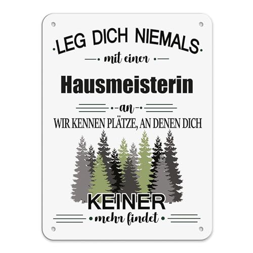 PR Print Royal Berufe Blech-Schild - Leg Dich Niemals mit Einer Hausmeisterin an - Lustiges Geschenk Büro, Job, Arbeit, Kollegin, Freunde, Metall-Poster - Querformat A5 von PR Print Royal