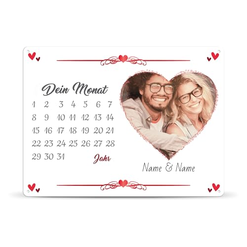 Blech-Schild mit Kalender selbst gestalten - Metall-Poster mit anpassbarem Jahrestag, mit Namen, Text & Foto bedrucken - Geschenk für Freund, Freundin Valentinstag, Jahrestag - Schild A3 von PR Print Royal