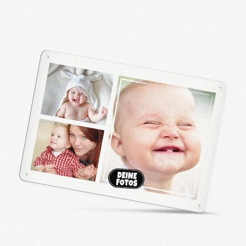 Blech-Schild selbst gestalten - Foto-Collage mit 3 Fotos bedrucken - Metall-Poster für Lieblingsmenschen, Geschenk für Freunde, Familie I Personalisiertes Foto-Geschenk, Schild A3 von PR Print Royal