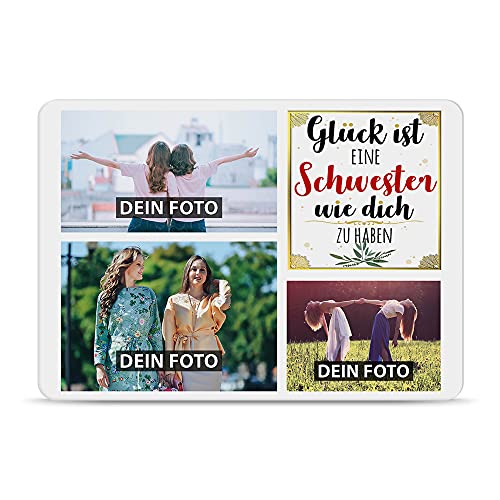 Blech-Schild selbst gestalten - Glück ist eine Schwester wie dich zu haben - Metall-Poster mit 3 Fotos - Schild A6 I Personalisiertes Geschenk für die Schwester, Geburtstag, Weihnachten von PR Print Royal