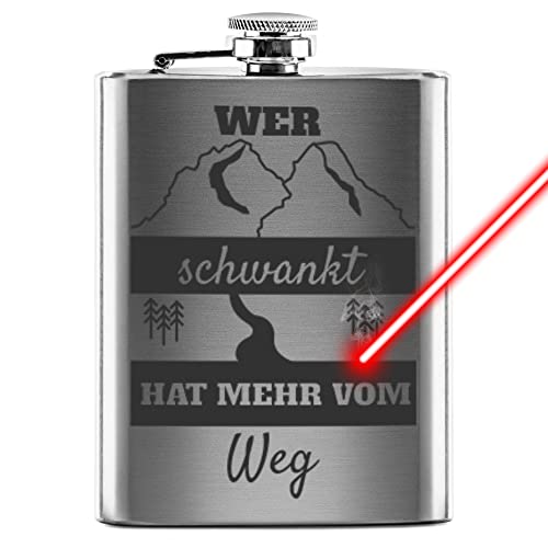 PR Print Royal Flachmann mit Gravur aus Edelstahl mit Spruch - Wer schwankt hat mehr vom Weg - Geschenkidee für Freunde & Familie - Praktische Taschengröße | Silber, 225 ml, Lasergravur von PR Print Royal