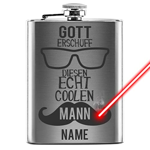 PR Print Royal Flachmann mit Gravur aus Edelstahl selbst gestalten - Gott erschuf diesen coolen Mann - mit Name gravieren - Geschenkidee für Männer | Silber, 225 ml, Lasergravur von PR Print Royal