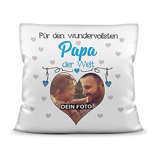 PR Print Royal Fotokissen mit Füllung für den Wundervollsten Papa zum selbst Gestalten - Hochwertige Kissenhülle mit Reißverschluss, Weiß, 40 x 40 cm von PR Print Royal