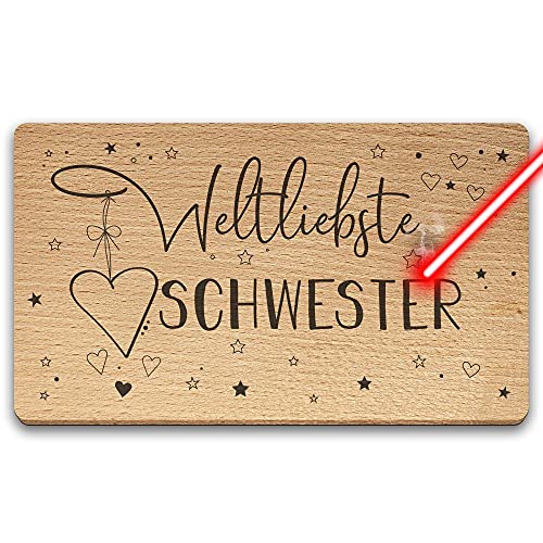 Frühstücksbrett mit Gravur - Weltliebste Schwester - Geschenkidee für die beste Schwester - Holzbrett Buche mit Lasergravur von PR Print Royal
