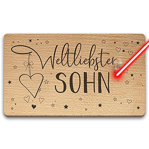 Frühstücksbrett mit Gravur - Weltliebster Sohn - Geschenkidee für den besten Sohn - Holzbrett Buche mit Lasergravur von PR Print Royal
