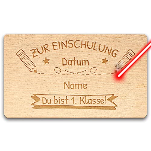 Frühstücksbrett mit Gravur zur Einschulung - Du bist 1.Klasse - personalisiert mit Datum und Wunschname - Unvergessliches Einschulungsgeschenk für Mädchen und Jungen | Personalisiert mit Lasergravur von PR Print Royal