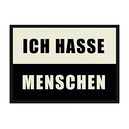 Fußmatte Ich Hasse Menschen / Rutschfester Fußabtreter für innen und außen / Schmutzmatte / Türmatte / mit lustigem Spruch / 85 x 60 cm von PR Print Royal