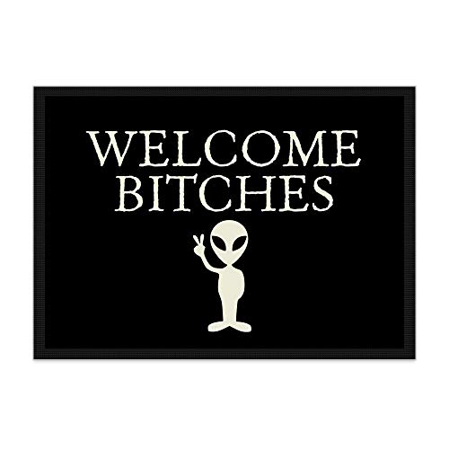 Fußmatte Welcome Bitches - Schwarz / Rutschfester Fußabtreter für innen und außen / Schmutzmatte / Türmatte / mit lustigem Spruch / 75 x 50 cm von PR Print Royal