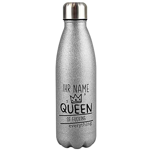 Glitzer-Trinkflasche Edelstahl selbst gestalten mit Name - Queen of fucking everything - Thermosflasche, Wasserflasche BPA-frei, Geschenk Freundin, Reise, Sport I Personalisiertes Geschenk, Silber Glitzer-Trinkflasche Edelstahl selbst gestalten mit Name - Queen of fucking everything - Thermosflasche, Wasserflasche BPA-frei, Geschenk Freundin, Reise, Sport I Personalisiertes Geschenk, Silber von PR Print Royal
