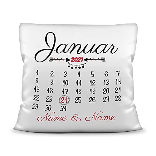 Kissen Kalender selbst gestalten - mit anpassbarem Jahrestag - mit Namen & Datum bedrucken - Geschenk Valentinstag, Liebe, Jahrestag, Fotokissen Polyester inkl. Füllung - Weiß, 40x40 cm von PR Print Royal