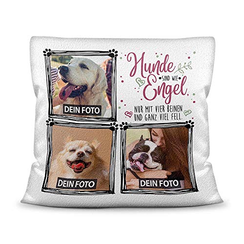 PR Print Royal Kissen inkl. Füllung mit Spruch - Hunde sind wie Engel - zum selbst Gestalten mit DREI Wunschfotos für den Hundefreund, Kissen Polyester - Weiß flauschig, 40 x 40 cm von PR Print Royal