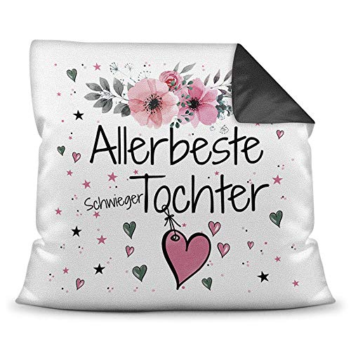 Kissen inkl. Kissenfüllung mit Spruch - Allerbeste Schwiegertochter - Beste Geschenkidee für Familie und Freunde - Farbkissen Rückseite Schwarz von PR Print Royal